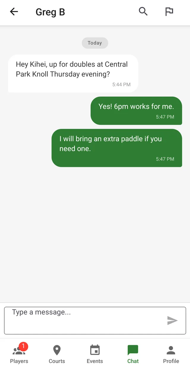 Direct chat thread between two connected players